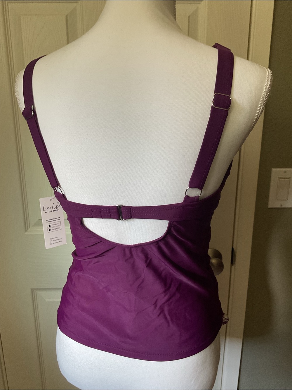 Cupshe Purple Floral Ribbed Bikini Top with Peach Lining - Picture 3 of 4